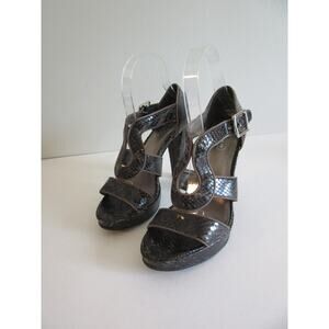 COACH Dark Brown Snakeskin Pattern Size 6.5 Leather Buckle Closure Heels